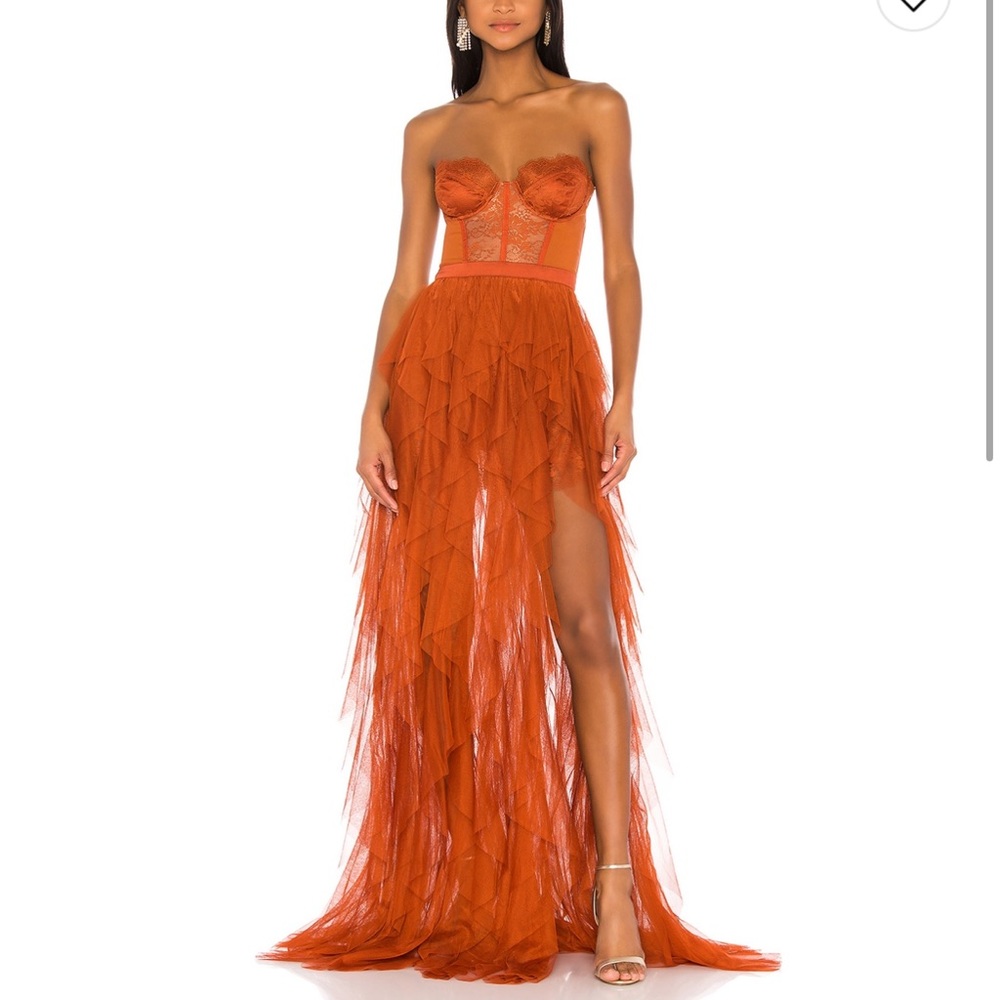 For Love & Lemons Rust Bustier Gown